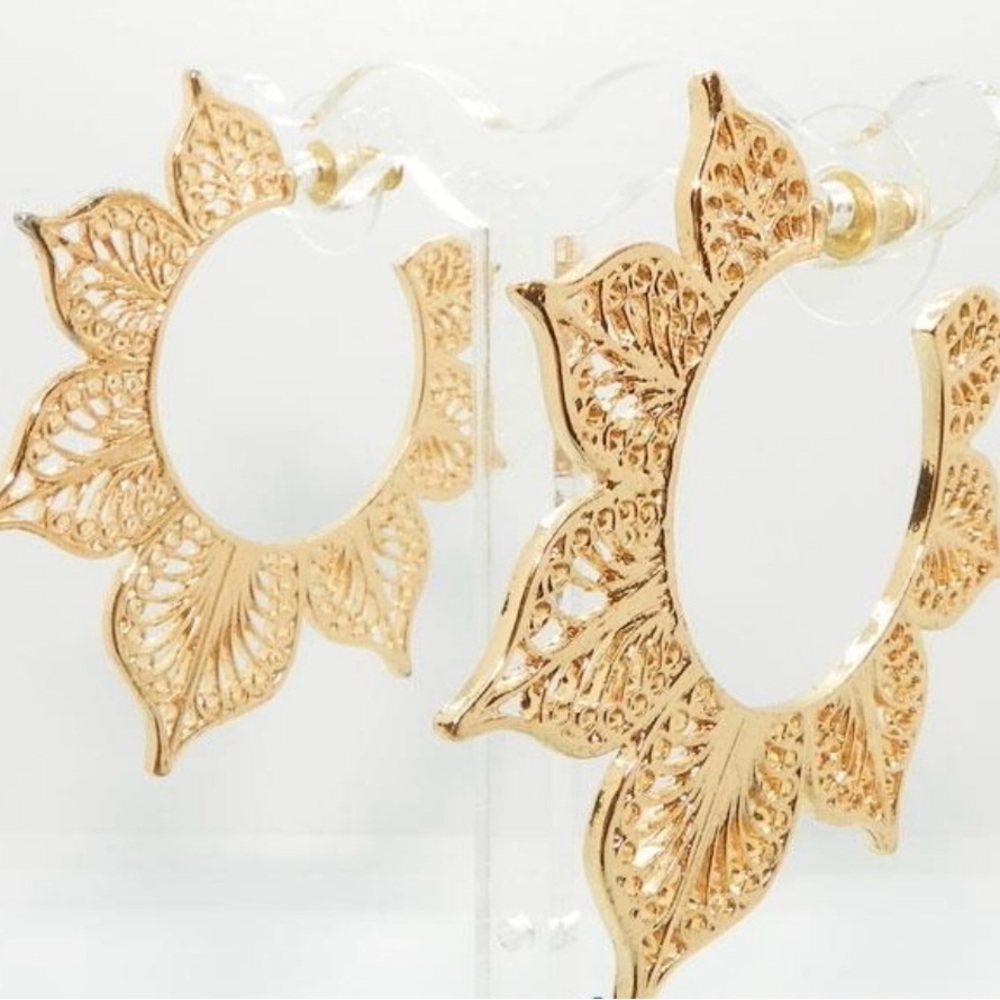 Floral Filigree Gold-Tone Hoop Earrings